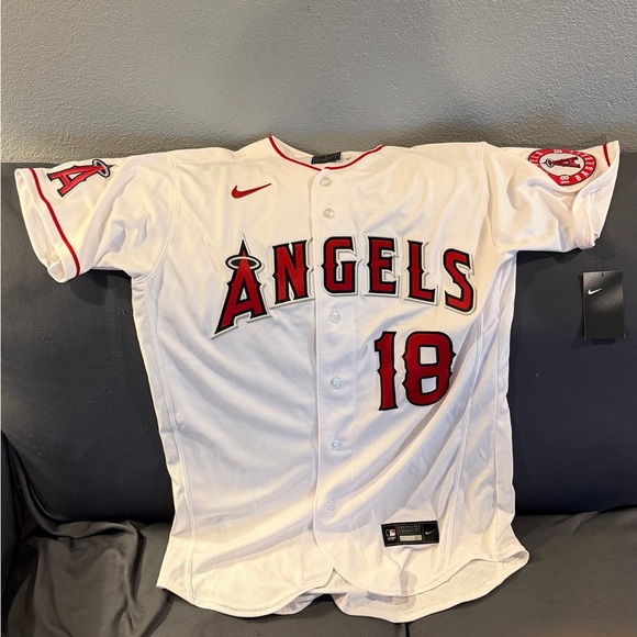 Nike White/Red Los Angeles Angels #18 Baseball Jersey